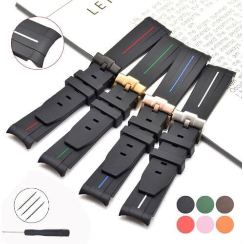Curved End Band For Rolex water ghost GMT Watch Replacement Strap 20mm 22mm 21mm Rubber Silicone Wristband Braceelt Accessories