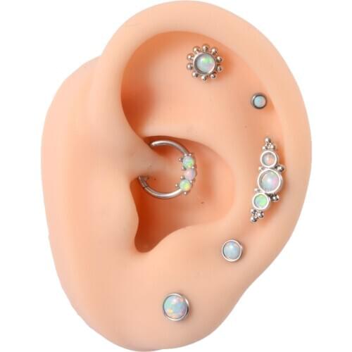 1Set Surgical Steel 16G Opal Nose Piercing Ring Cluster Ear Tragus Helix Cartilage Septum Clicker Daith Earring Labret Piercing