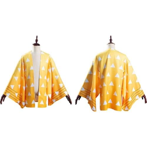 Anime Demon Slayer Kimetsu no Yaiba Agatsuma Zenitsu Cosplay Costume Kimono Coat For Adult Men