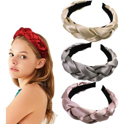 Crystal Satin woven thick hair hoop womens fashion solid color fabric twist head hoop autumn and winter sponge