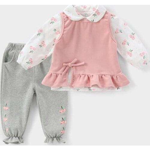 Menoea 3pcs Newbron Girls Clothes Sets Kids Tracksuits Spring Fall Toddler Clothing Vest Long Sleeve Floral Shirt Pants Outfits