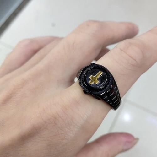 High Quality Jewelry Mens Stainless steel Hip Hop Rock Jesus Cross Black Ring For Men Fashion Punk Biker Jewelry ring male Anel