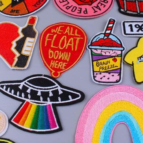 Pulaqi Red Heart Wine Patches Stripe Iron On Embroidered Patches For Clothing Rainbow Patch Cartoon Badge DIY Sticker On Clothes