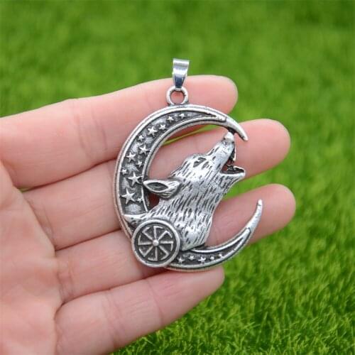 Nostalgia Slavic Kolovrat Symbol Pendant Viking Wolf Amulet Wicca Pagan Crescent Moon Necklace Star Witchcraft Wiccan Jewelry