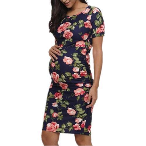 OKLADY 2019 Summer Maternity Formal Dress Pregnant Women Tank Dress Mama Pregnancy Floral Dresses Black Blue Flower Dress Casual