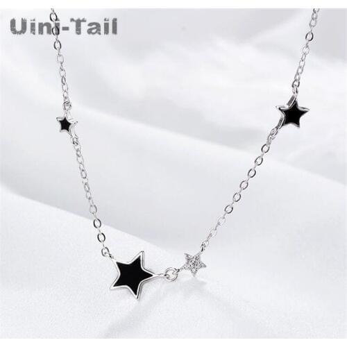 Uini-Tail new hot 925 sterling silver simple fashion Epoxy five-pointed star necklace small stars temperament dynamic jewelry
