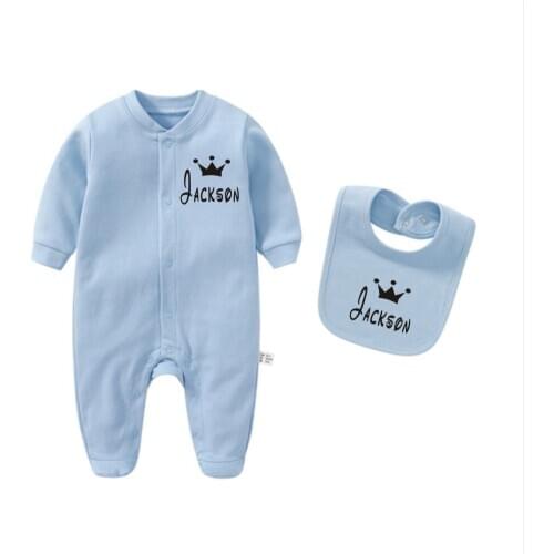 Personalized Baby Bodysuits Newborn Outfit with Bib clothes set Custom Long Sleeve Baby One Piece Bodysuit Set Baby Shower Gift