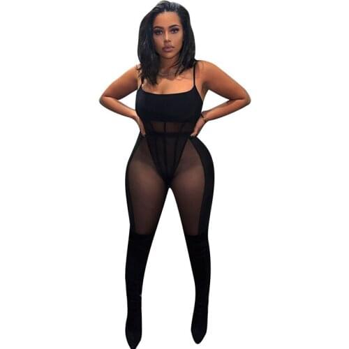 Sexy Women Set Straples Bodysuit + Long Pants See Through Sheer Mesh Tracksuit Women Party Night Outfit