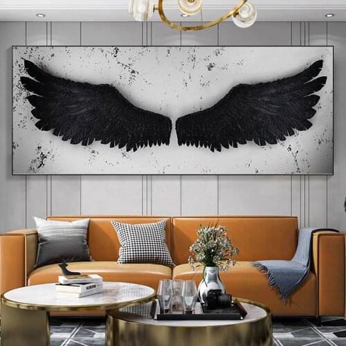 Minimalist Style Angel Wings Creativity Pictures Print Canvas Painting Modern Wall Art Posters Prints Black White Feather Decor