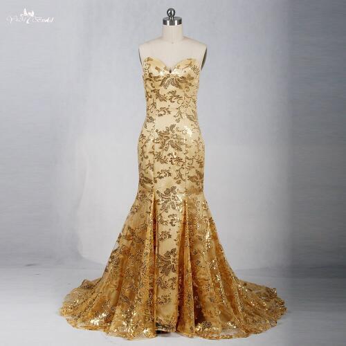 RSE769 Mermaid Gold Sequin Long Prom Dress