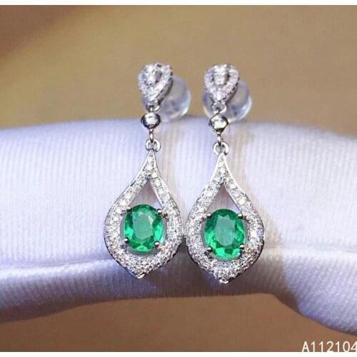 KJJEAXCMY fine jewelry 925 sterling silver inlaid natural emerald women vintage elegant Chinese style ear studs earrings support