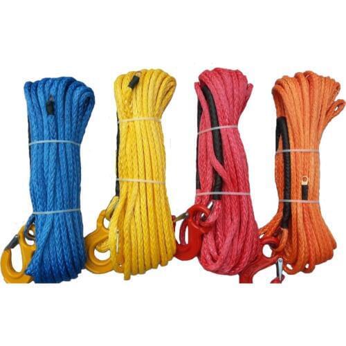 12mm*30m Blue Yellow Red Orange Color Synthetic Winch Rope Line With Hook