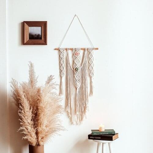 INS Nordic Cotton String Woven Tassel Tapestry Inlaid Rough Stone Home Wall Hanging Background Wall Dress up Creative Gift Gt123