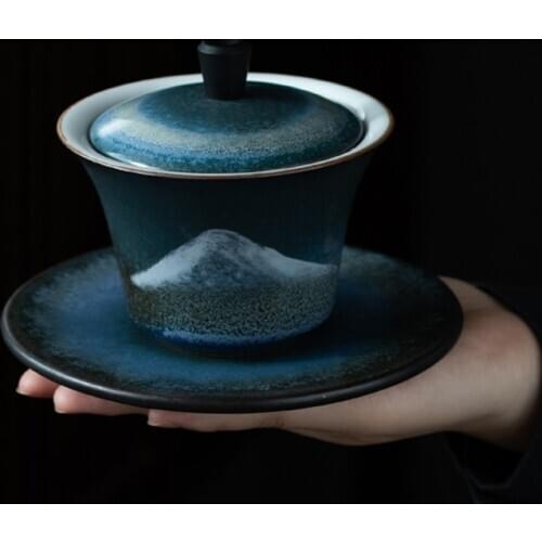 LUWU ceramic gaiwan handpainted mountain porcelain tureen 140ml