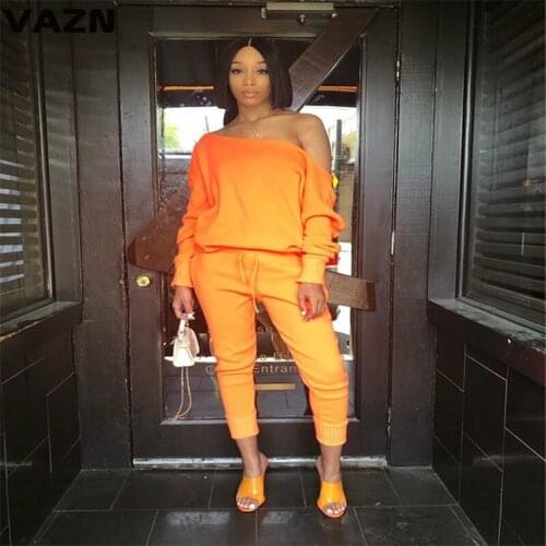 VAZN 2020 Autumn Hot High Quality Casual Solid Nature Young Daily Full Sleeve Group Long Pants Tracksuits Slim Women 2 Piece Set