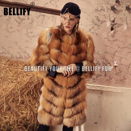 Ladies New 2020 Fashion Red fox Fur long trench outerwear russian style elegant real fur coats