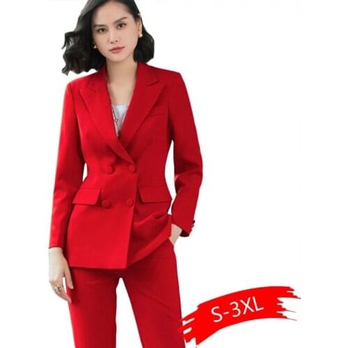 2020 New Office Work Blazer Suits Of High Quality OL Women Pants Suit Blazers Jackets With Trouser Two Pieces Set Red Pink Blue