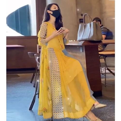 Hot Sale new 2021 ladies oversize Long Kaftans Maxi Dresses Stylish Plaid patchwork Color Female Boho Dresses Q283