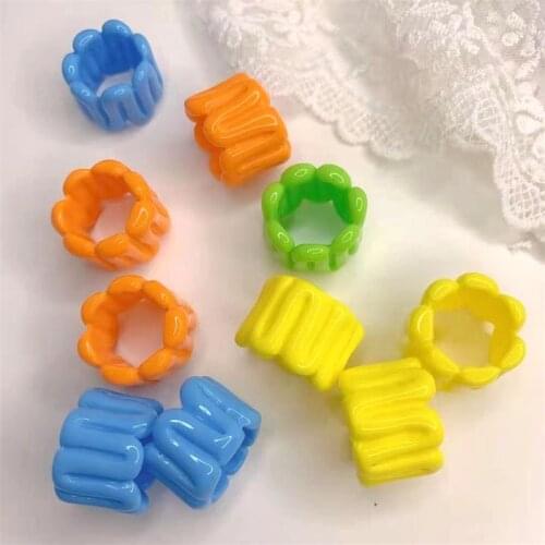 10Pcs 2021 Trendy Hollow Personality Colorful Candy Color Resin Ring for Women Fashion Jewelry