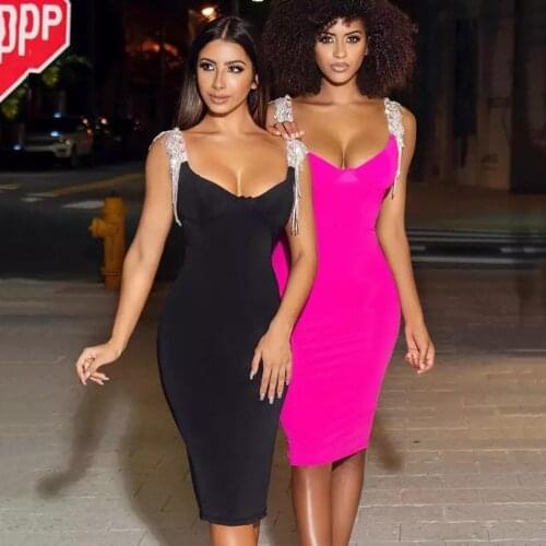 Ladies Summer New Sling Dress 2021 Sexy V-neck Diamond Tassel Bandage Tight Dress Kylie Jenner Celebrity Club Party