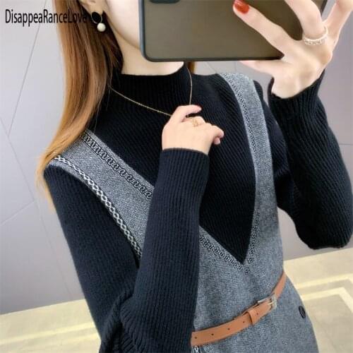 Disappearancelove Winter Women Knitted Dress Buttons Turtleneck Sweater Dresses Lady Slim Bodycon Long Sleeve Bottoming Dress