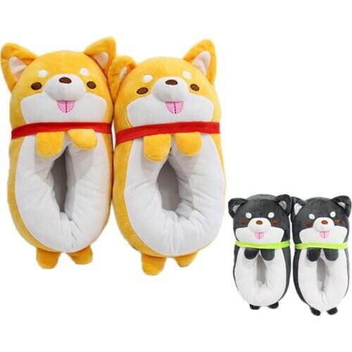 Winter New Womens Lovely Dog Cotton Slippers Fashion Warm Home Indoor Female Plush Slides Shoes
