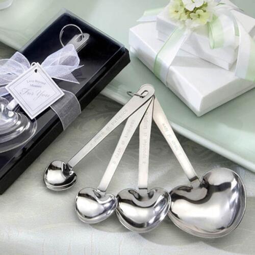 100sets/lot Love wedding favors and gifts Heart Shaped Stainless Steel measuring spoon in Black Gift Box Free shipping
