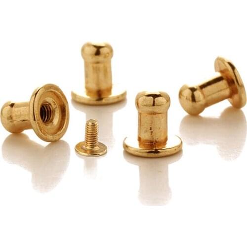100sets 8mm Golden Solid Alloy Round Head Stud Spot Screwback CraftLeather Bag Belt Chicago Button Screw Nail Rivet