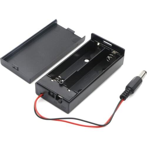 2 x 18650 Battery Holder Storage Box Case 2 Slots DIY Batteries Clip Container With 5.5x2.1mm DC Plug ON/OFF Switch Wire Leads