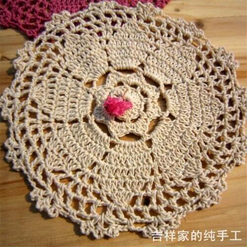 20 pcs 5.5 inch round cotton crochet fashion felt as tableware for kitchen decoration as coaster with flower for wedding pad