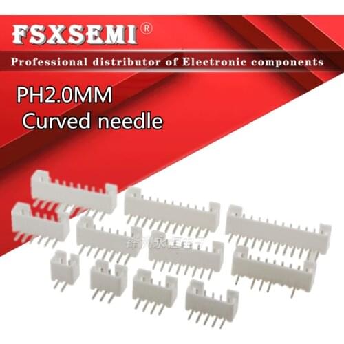50pcs/lot PH2.0mm Curved needle 2P/3P/4P/5P/6P/7P/8P/9P/10P/11P/12P/13P/14P/15P/16P PH 2.0 White connector 2mm Pitch