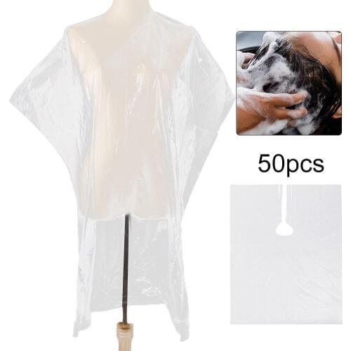 50pcs Women Men Disposable Hairdressing Capes PE Waterproof Apron Cutting Dye Hair Cape Barbershop Hairdressing Cloth