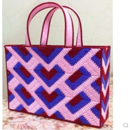 5D cross-stitch new handmade female models non-printed painting thick wool thread embroidered plaid stripes carrying handbag