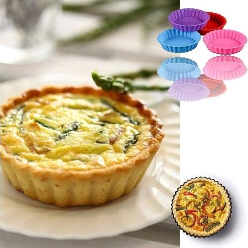 8 Pcs Silicone Cake Pans Non-Stick Round Pie Moulds Round Fluted Flan Baking Molds for Muffin Quiche Pie 4 Inches