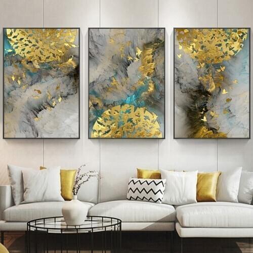 Golden Fish Bird Butterfly Group Abstract Poster Nordic Canvas Print Wall Art Painting Modern Picture for Living Room Decoration