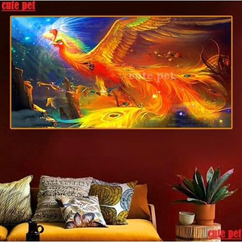 Large DIY Fire Phoenix Diamond Painting Full Square Round Drill Diamond Embroidery Rhinestone 5D CrossStitch Mosaic Home decor