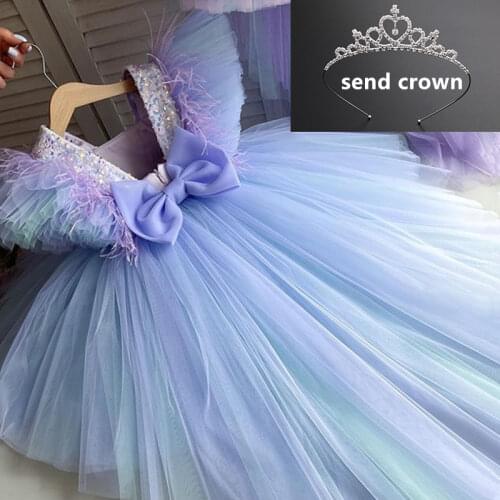 Baby clothes V-neck teens Pageant ball gown Tuxedo wedding feather rainbow Sequin fluffy Princess Party Dress for girls dress