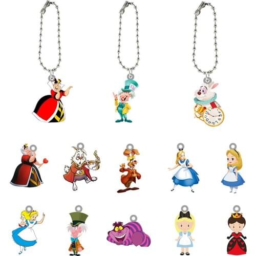 Disney Creative Design Cartoon Keychain Alice In Wonderland Pattern Epoxy Backpack School Bag Keychain Accessories