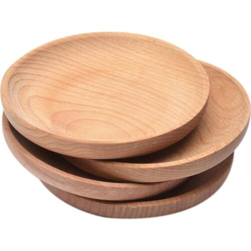 Wood Round Plate Saucer Dessert Snack Tray Home Restaurant Beech Solid Wooden Round Serving Tray For Tea Cups Fruits