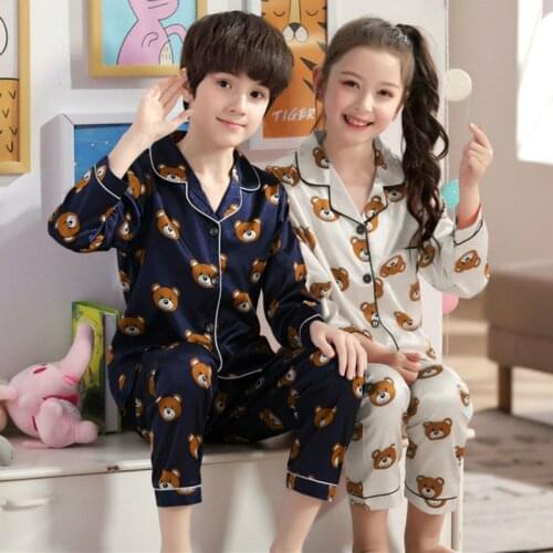 Kids Pajamas Girls Boys Long Sleeves Fall Winter Clothes Cartoon Printed Silk Tops+Pants 2 PCS Sets Children Leisure Suits 1-7Y