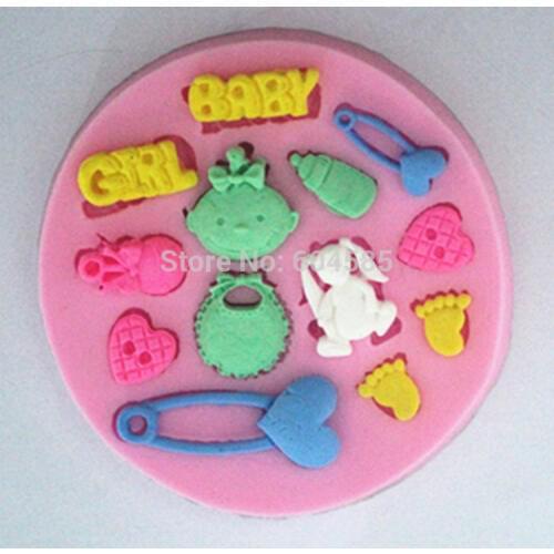 Girl baby brooch silicone fondant cake molds soap chocolate mould for the kitchen baking Sugarcraft FM178