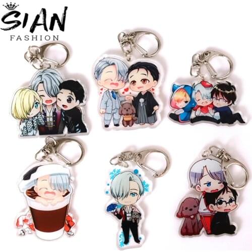 Anime Yuri on Ice Victor Double Sided Acrylic Keychain Cute Cartoon Figures Cosplay Car Keys Pendant Keyring for Women Men Gifts