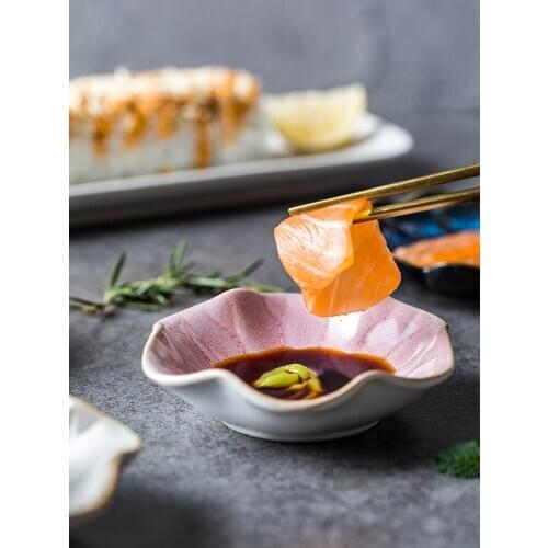 EECAMAIL Japanese Style Kiln Glaze Flower Type Dish Home Ceramic Tableware Sauce Dish 6 Pieces Small Plate Snack Plate