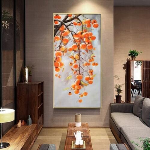 EECAMAIL DIY Persimmon Ruyi Diamond Painting Full Diamond Auspicious Persimmon Parlor Diamond Entrance Vertical Version No Frame