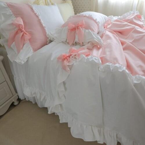 Elegant princess Korean style bedding set lace ruffle duvet cover 2 layers bed sheet bedspread bow wedding decoration bedding