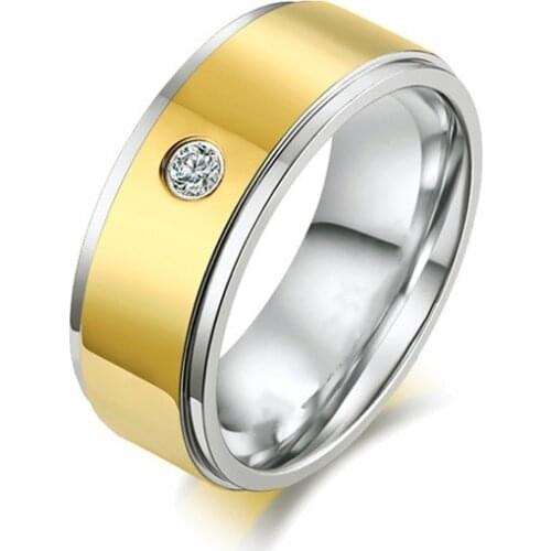 FDLK Mens Austrian Crystal Rings Charm Crystal Yellow Color Stainless Steel Ring Wedding Anel Party Jewelry