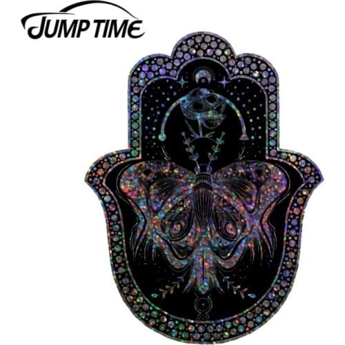 JumpTime 13 x 6.8cm Glitter Hamsa Hand Car Stickers DIY 3D Vinyl Car Styling Decoration Bumper Window Waterproof VAN RV Decal