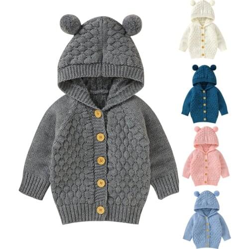 Kids Cardigan Infant Baby Boys Girl Hooded Solid Color Knitting Jacket Coat Autumn Winter Newborn Baby Girls Knitting Cardigan