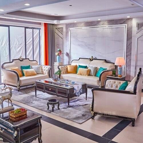 Baijiahui American solid wood sofa combination small family European leather sofa light luxury living room integrated furniture