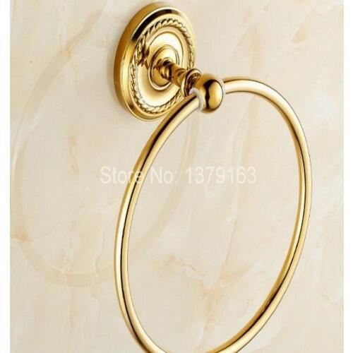 Round Golden brass Finish Solid Brass Gold Color Towel Ring Rack Holder Bathroom Accessory aba605